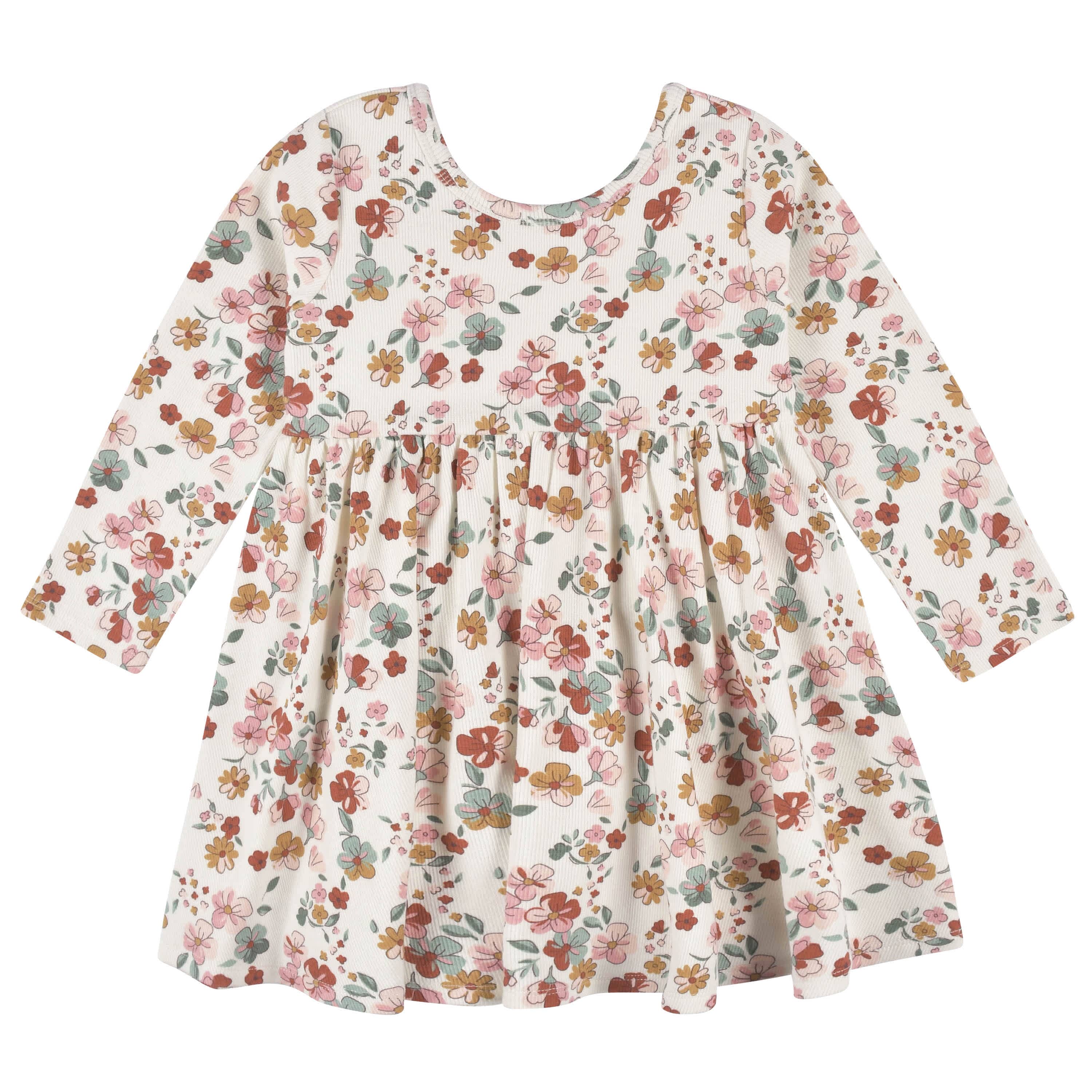 2-Pack Infant & Toddler Girls Mint Floral Long Sleeve Dresses