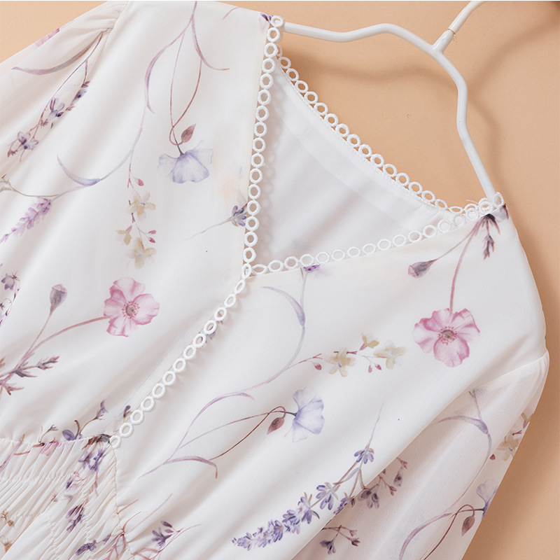 Plus Size French V Neck Elastic Waist Floral Skirt