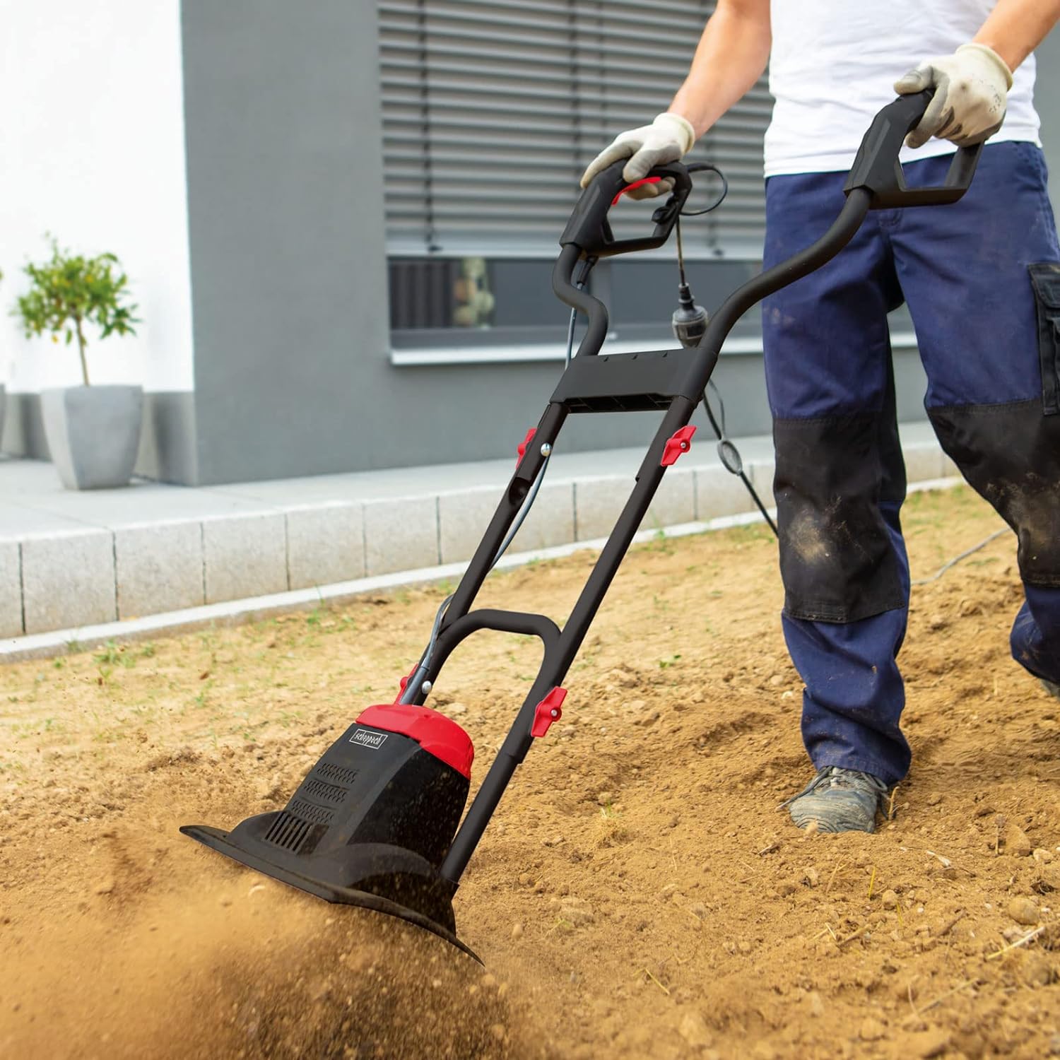 Scheppach Tiller MTE380 Electric Tiller | Power 1050W | Hurdles 205mm | Milling width 360mm | Chopping speed 400 1/min | Immediate start with circuit breaker | foldable