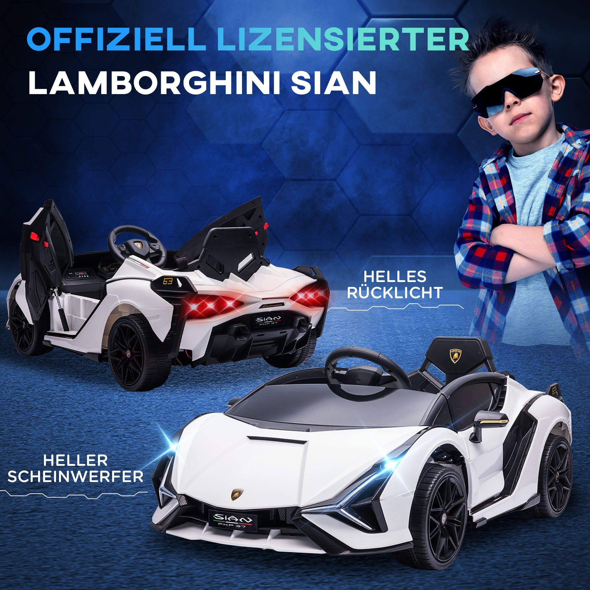 HOMCOM electric children's car children's vehicle extra wide tires music (MP3/USB) light PP metal, load capacity 25 kg, (1 piece), 108L x 62W x 40H cm