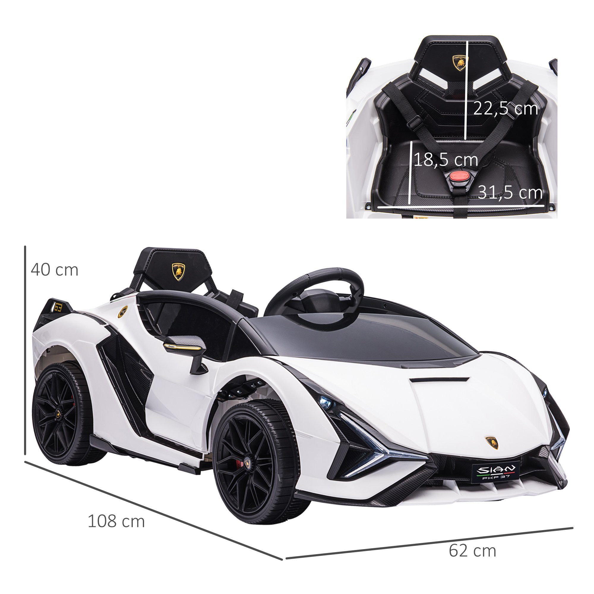 HOMCOM electric children's car children's vehicle extra wide tires music (MP3/USB) light PP metal, load capacity 25 kg, (1 piece), 108L x 62W x 40H cm