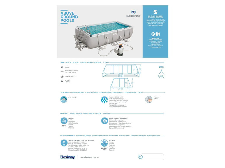 Bestway Power Steel™ Frame Pool Komplett-Set, eckig