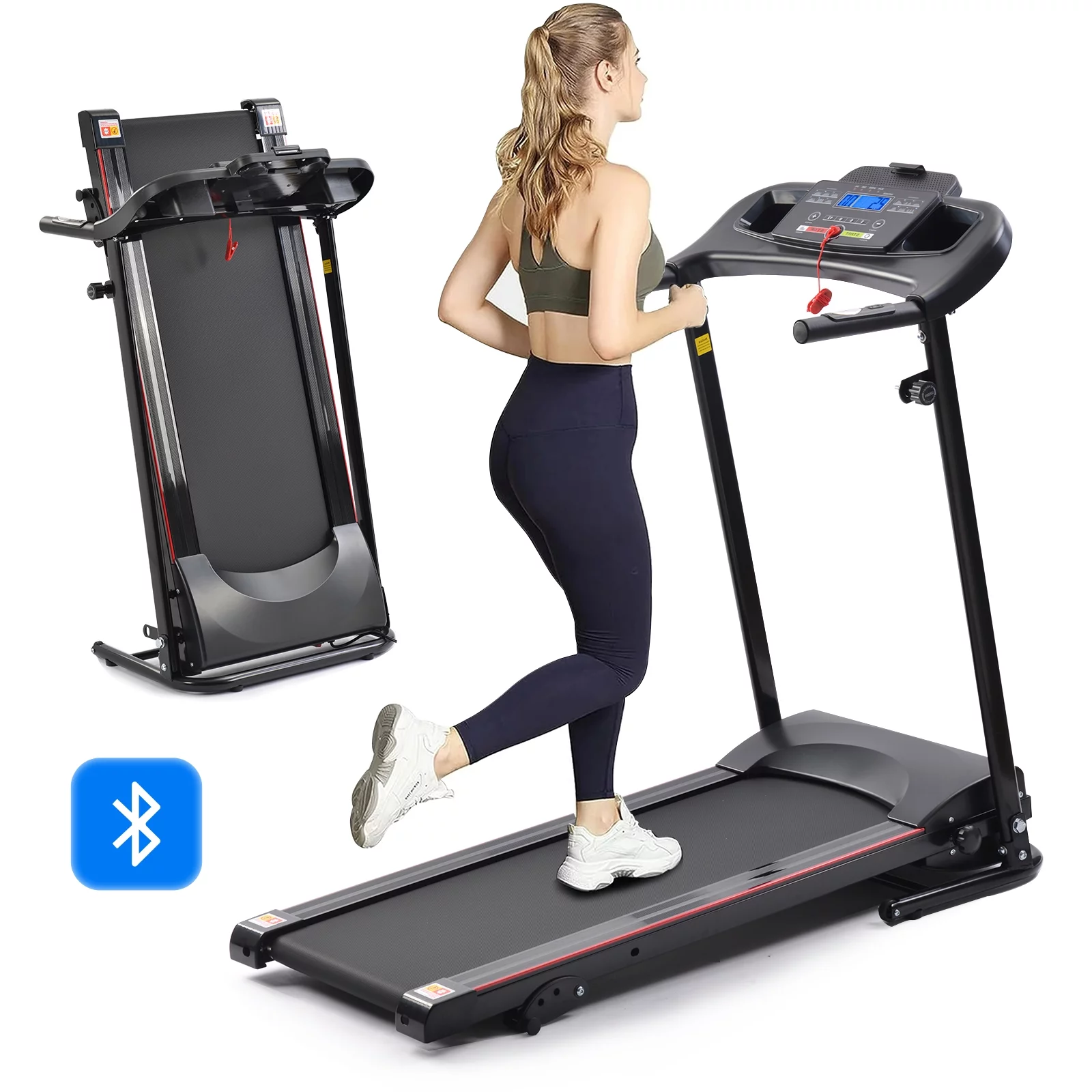 2.5HP Folding Treadmill Portable Running Walking Compact Exercise Machine with 12 Preset Program, LED Display, Bluetooth Music Easy Assembly for Home