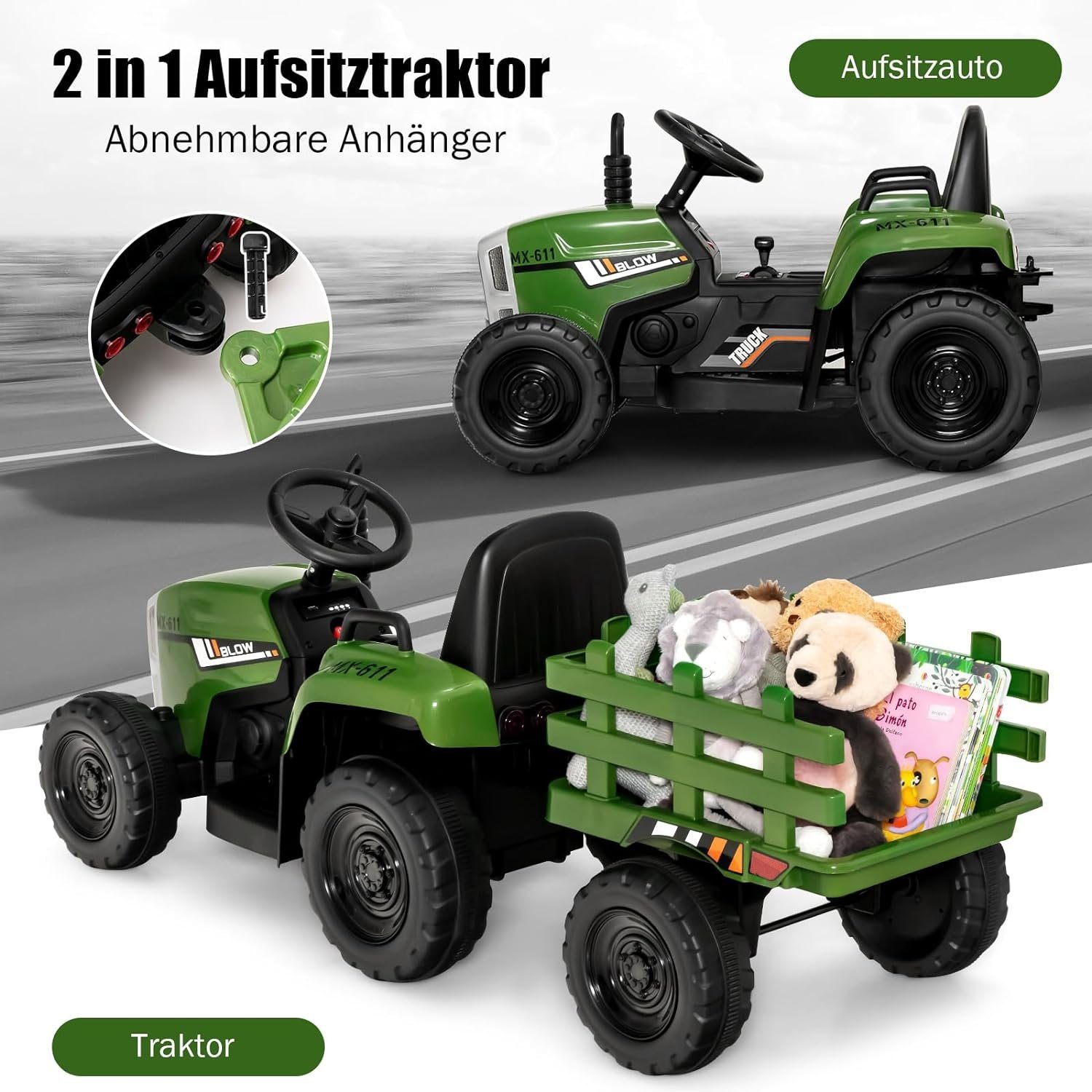KOMFOTTEU electric children's car tractor, 30 kg load capacity, from 3 years