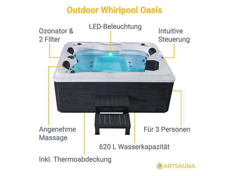 Artsauna Whirlpool »Oasis«, mit 31 Massagedüsen, LED-Lichtspiel