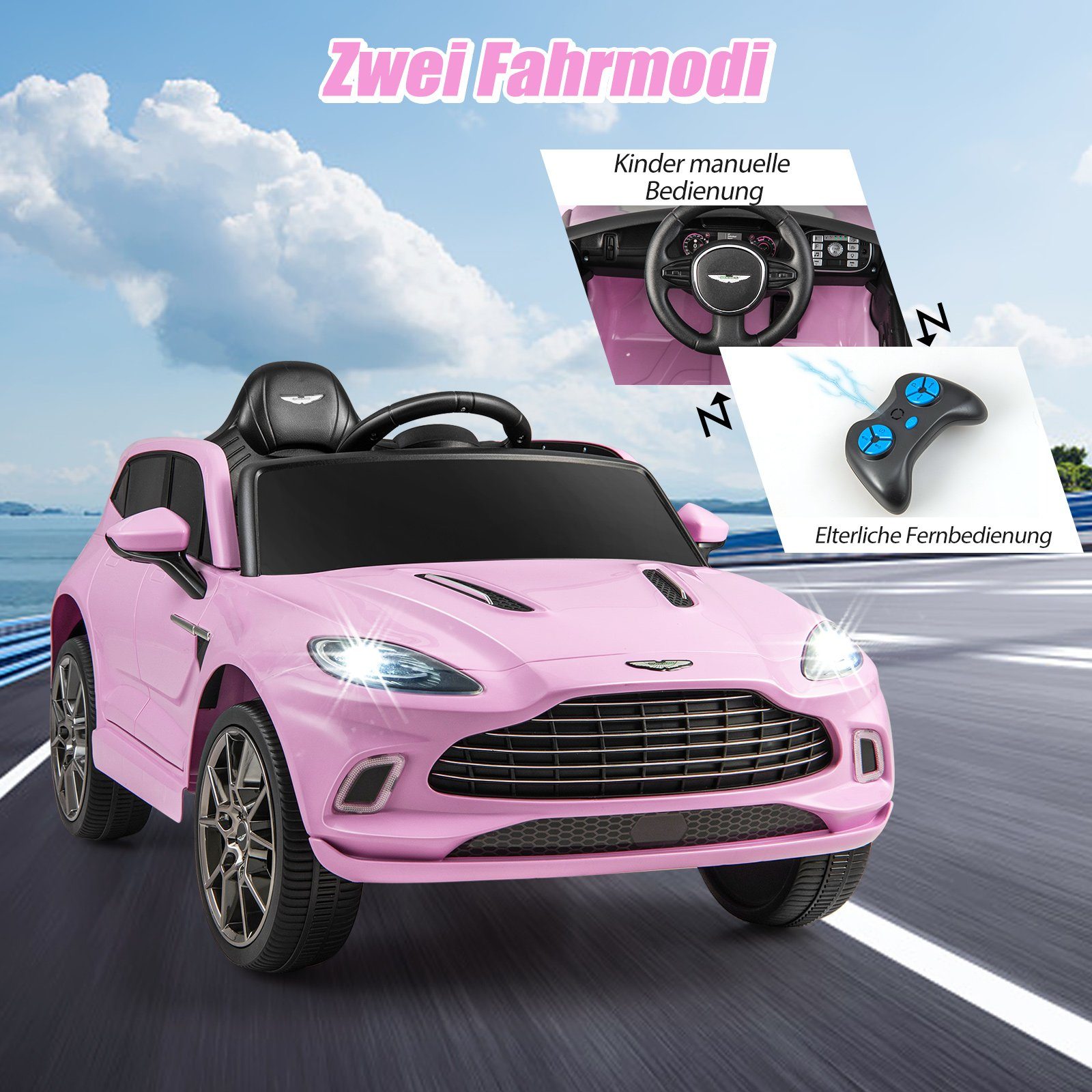 COSTWAY Elektro-Kinderauto 12V Aston Martin, mit verriegelbaren Türen & LED