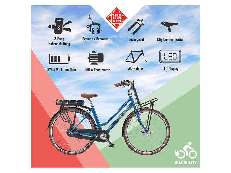 TELEFUNKEN E-Bike Cityrad »RT530«, 28 Zoll