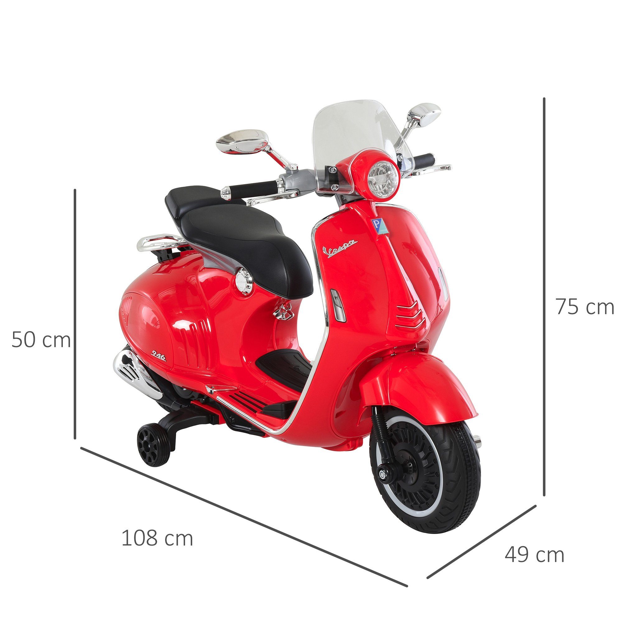 HOMCOM electric children's motorcycle children's vehicle with MP3 music lighting, 3-6 years, PP, white, load capacity 30 kg, (1 piece), 108L x 49W x 75H cm