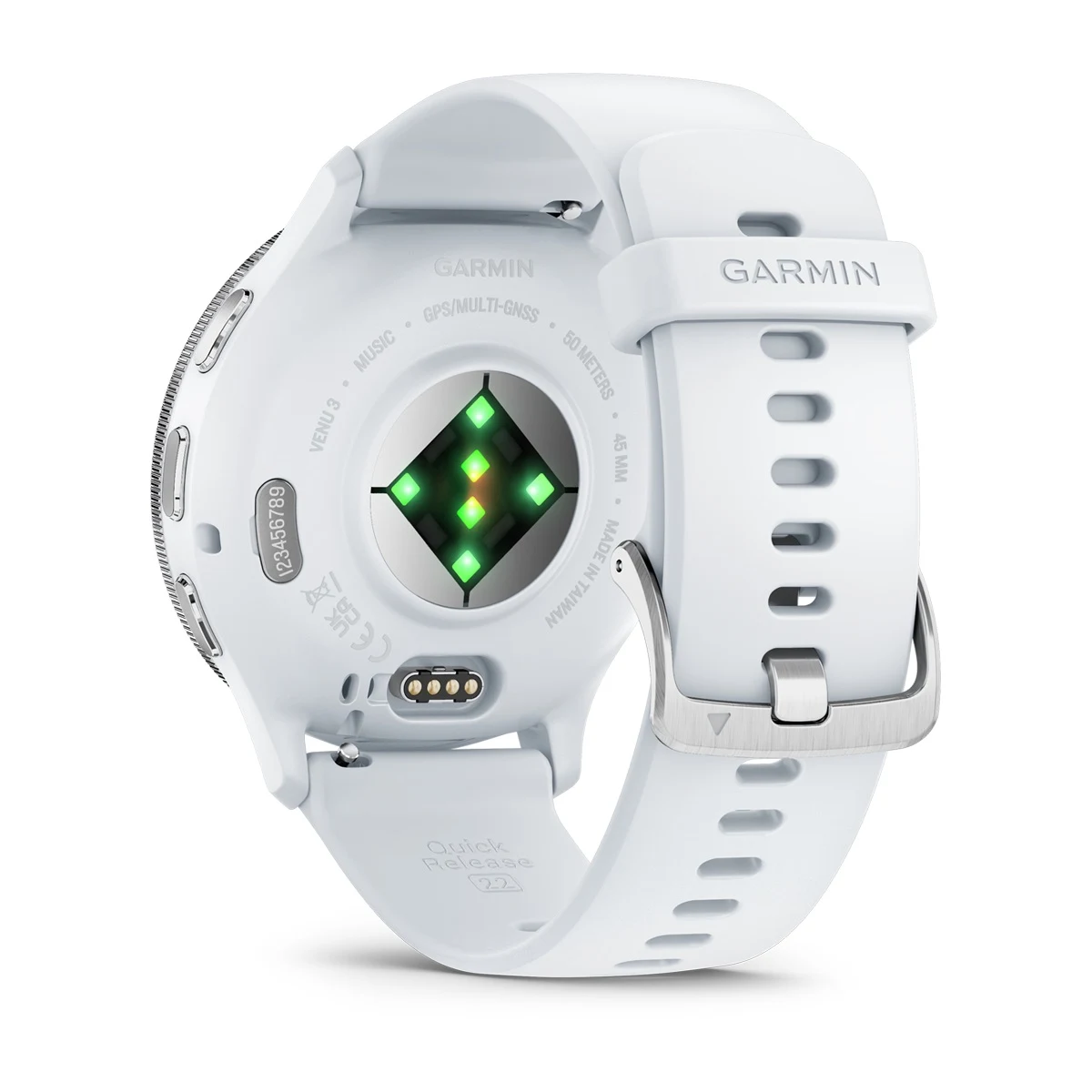 Venu® 3 Silver Stainless Steel Bezel with Whitestone Case and Silicone Band