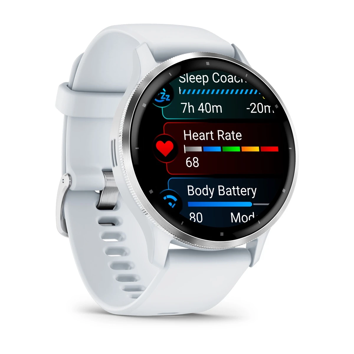 Venu® 3 Silver Stainless Steel Bezel with Whitestone Case and Silicone Band