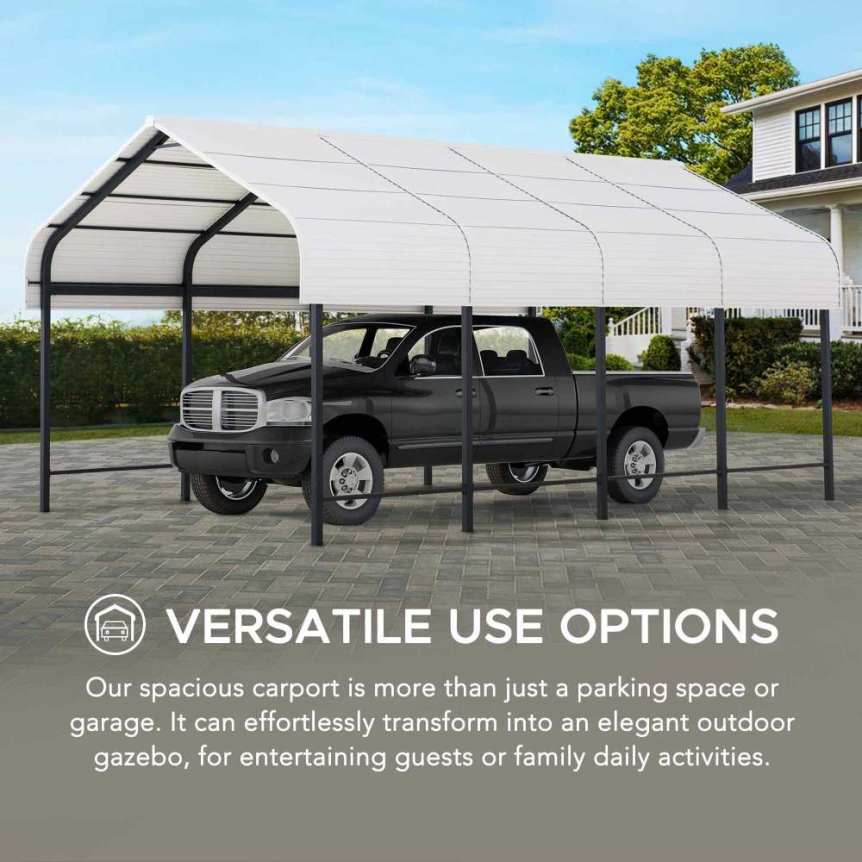 SUNJOY 12x20 Heavy Duty Metal Carport Gazebo with Ceiling Hook