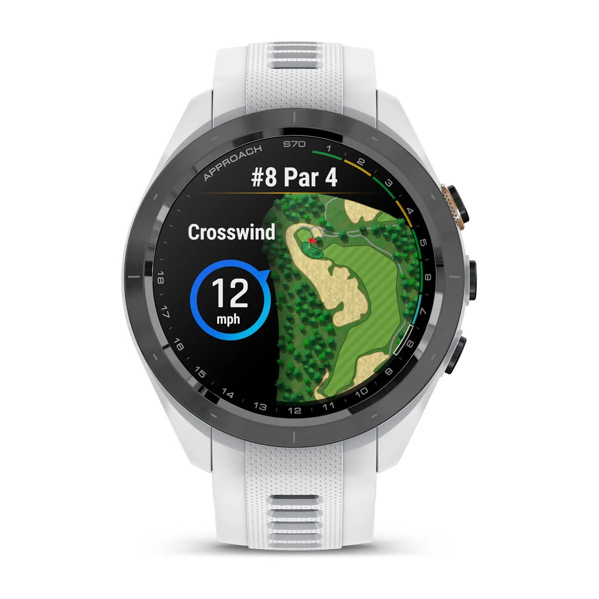 Approach® S70 - 42 mm Black/Peach Ceramic Bezel with White Silicone Band