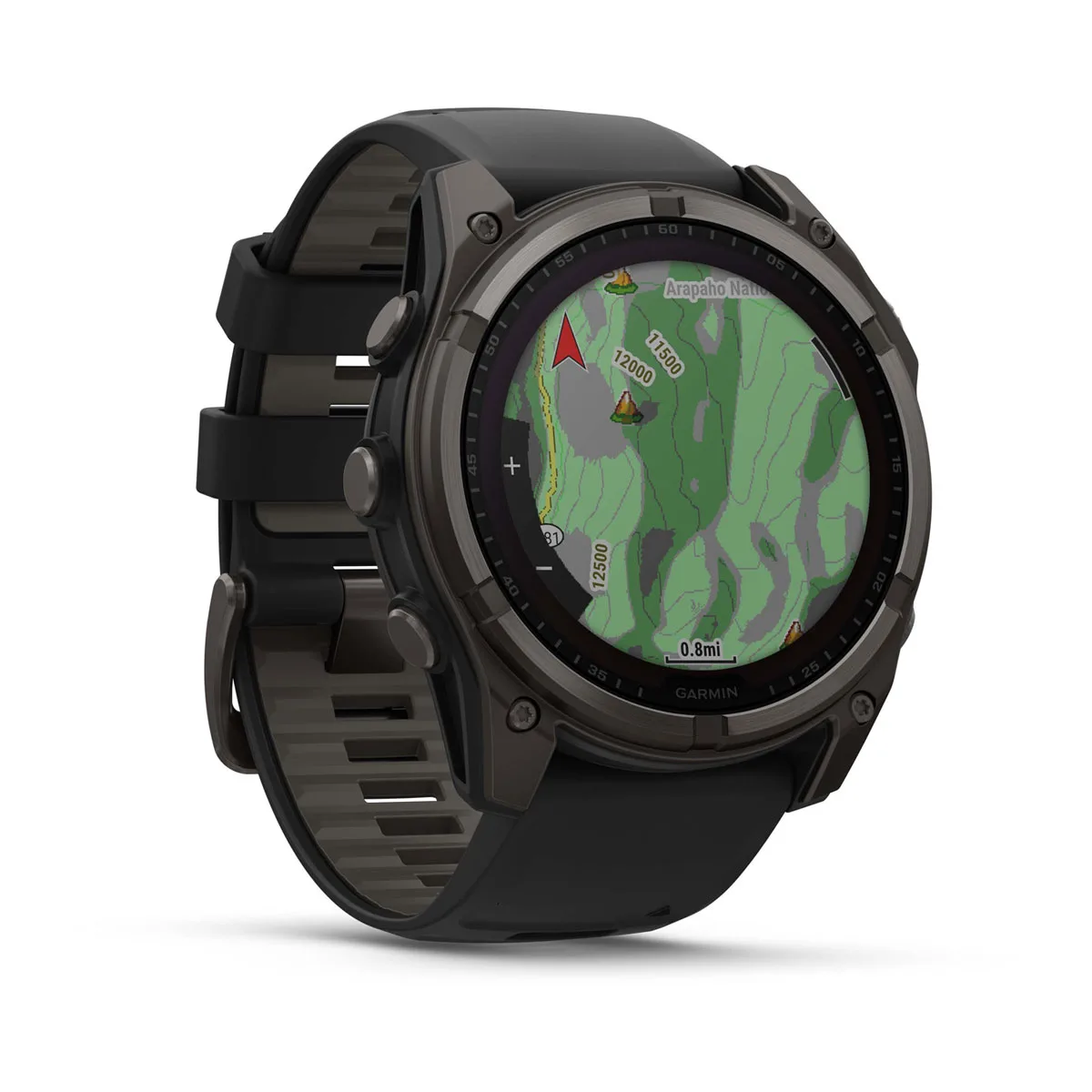 fēnix® 8 – 51 mm, Solar Sapphire, Carbon Gray DLC Titanium with Black/Pebble Gray Silicone Band
