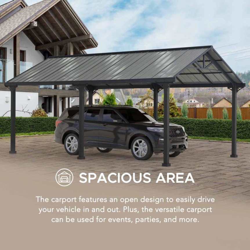 SUNJOY 12x20 Metal Carport Gable Roof Gazebo with 2 Ceiling Hooks
