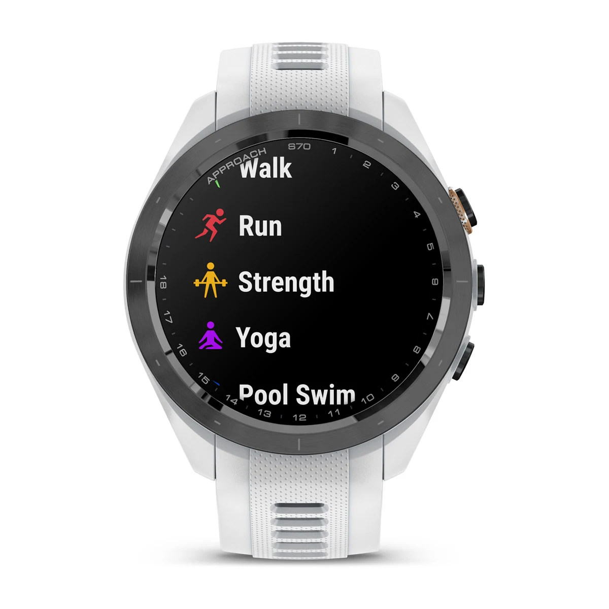 Approach® S70 - 42 mm Black/Peach Ceramic Bezel with White Silicone Band