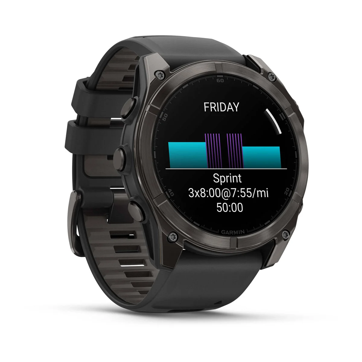 fēnix® 8 – 51 mm, AMOLED Sapphire, Carbon Gray DLC Titanium with Black/Pebble Gray Silicone Band