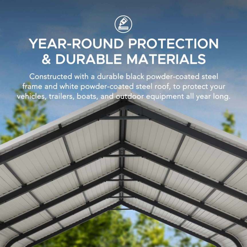 SUNJOY 12x20 Heavy Duty Metal Carport Gazebo with Ceiling Hook