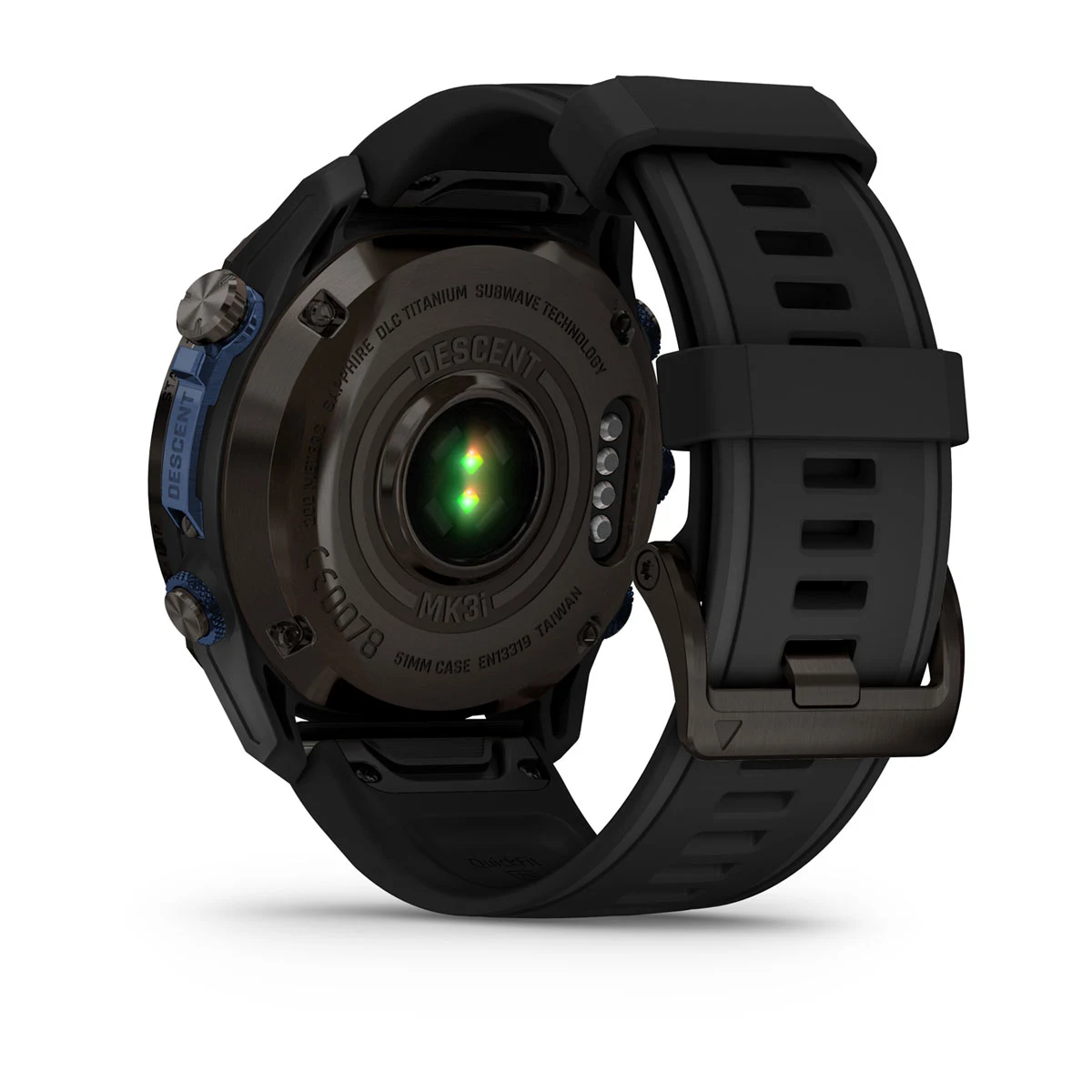 Descent™ Mk3i – 51 mm Carbon Gray DLC Titanium with Black Silicone Band and Descent T2 Transceiver