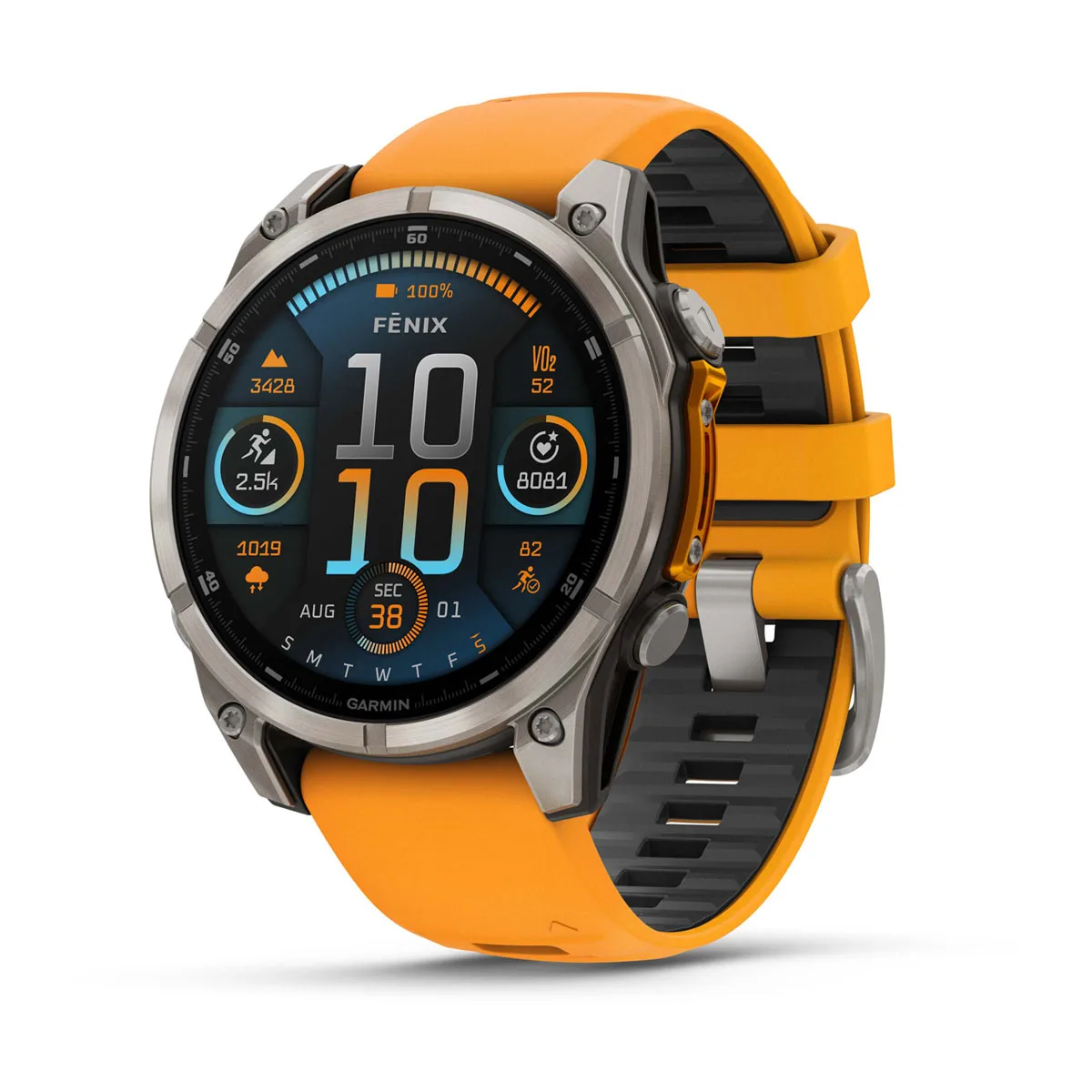 fēnix® 8 – 47 mm, AMOLED Sapphire, Titanium with Spark Orange/Graphite Silicone Band