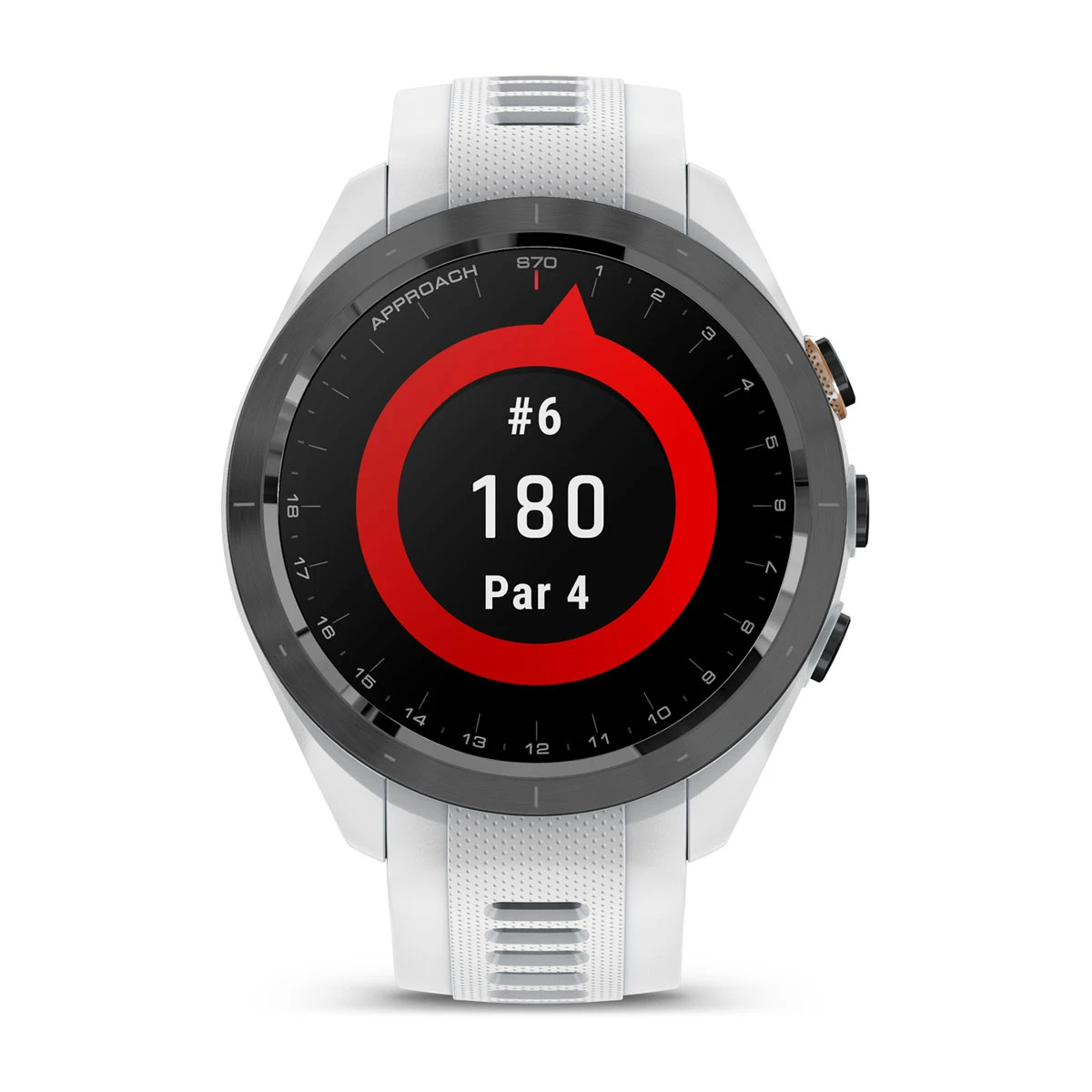 Approach® S70 - 42 mm Black/Peach Ceramic Bezel with White Silicone Band