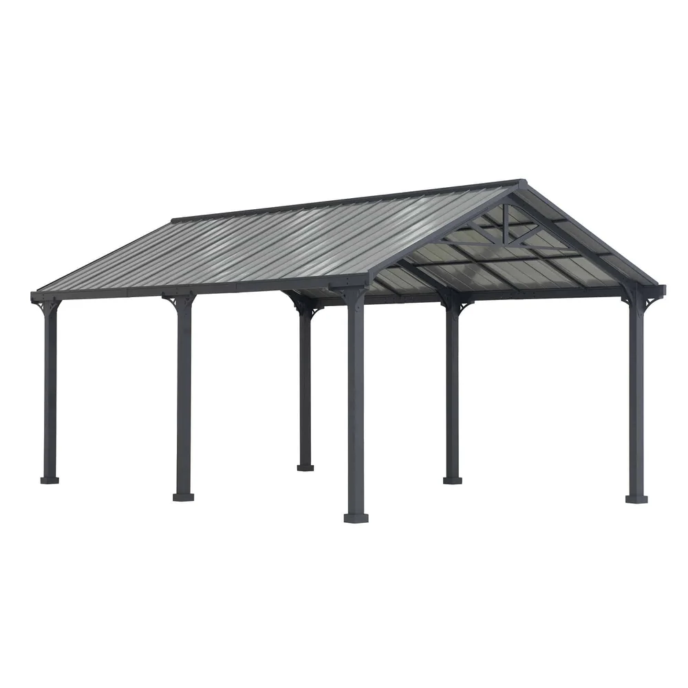SUNJOY 12x20 Metal Carport Gable Roof Gazebo with 2 Ceiling Hooks