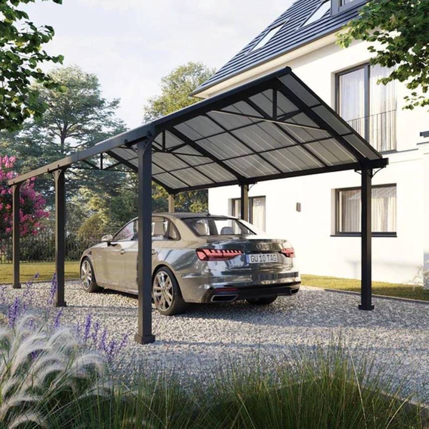 SUNJOY 12x20 Metal Carport Gable Roof Gazebo with 2 Ceiling Hooks