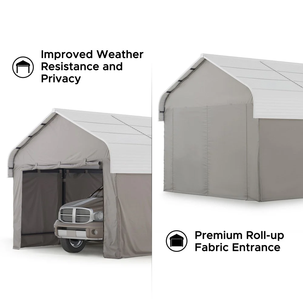 SUNJOY 12x20 Enclosed Carport Kit Metal Roof Gazebo with Fabric Cover