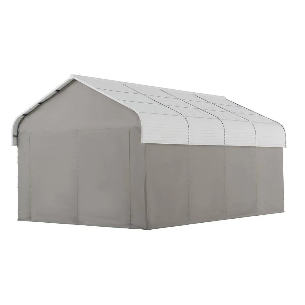 SUNJOY 12x20 Enclosed Carport Kit Metal Roof Gazebo with Fabric Cover