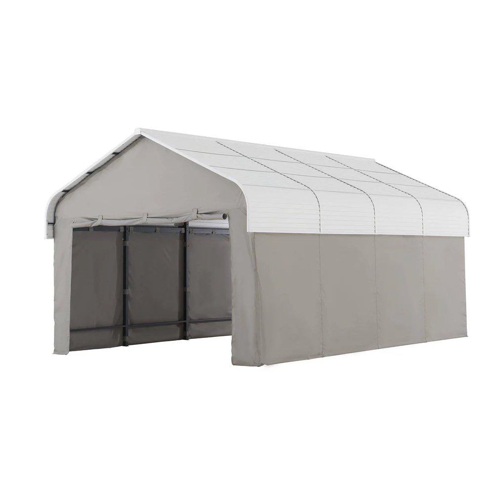 SUNJOY 12x20 Enclosed Carport Kit Metal Roof Gazebo with Fabric Cover
