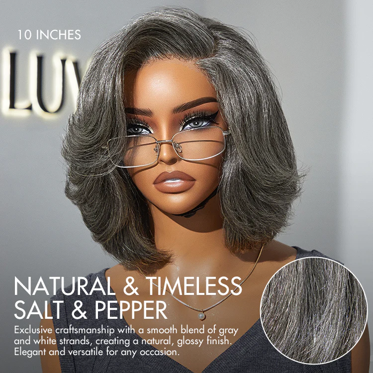 Boss Vibe Salt & Pepper Layered Bob / Body Wave Glueless Pre-Cut Minimalist Lace Grey Wig