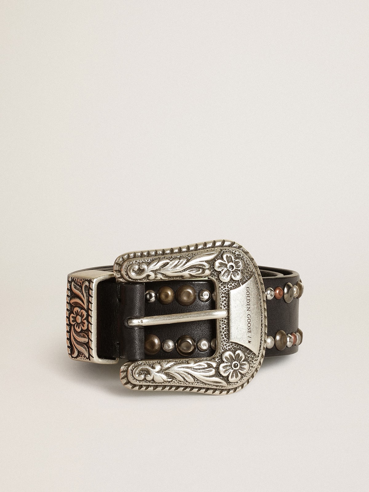 Women's belt in black leather with studs| Golden Goose
