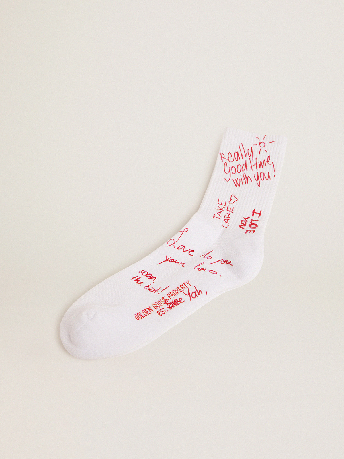 White socks with red lettering print| Golden Goose