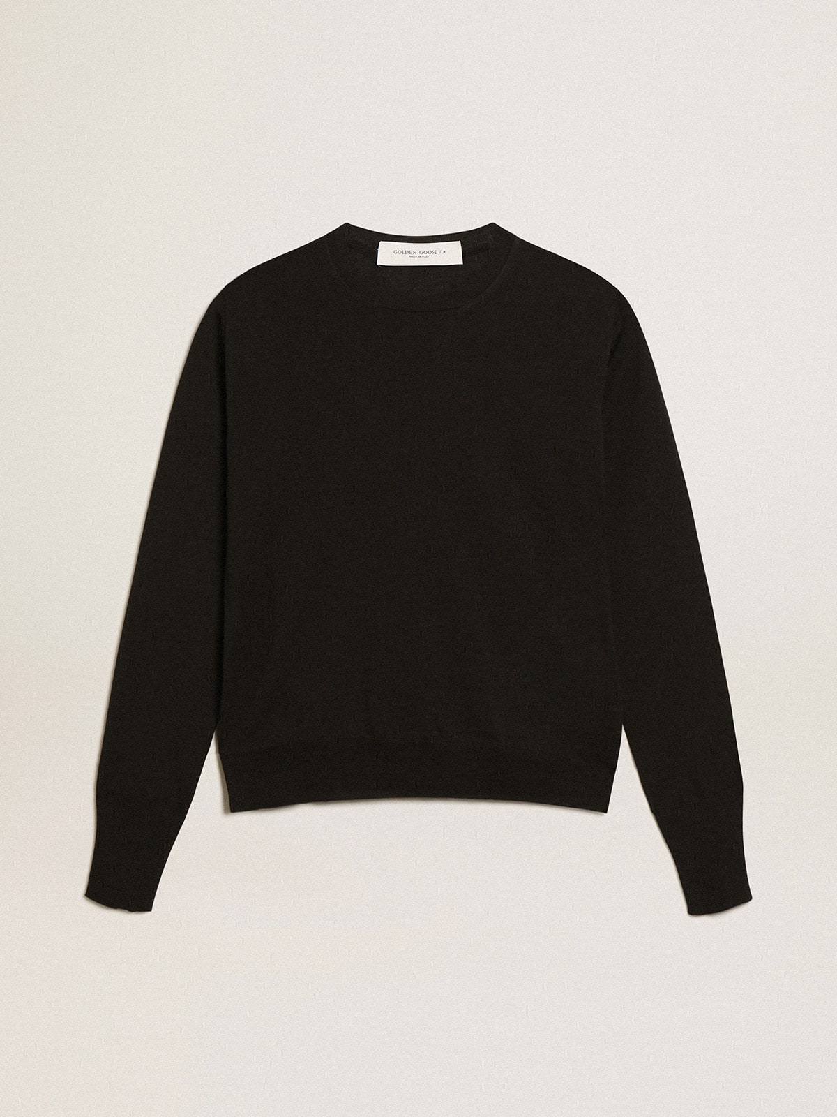 Women's round-neck sweater in black wool| Golden Goose
