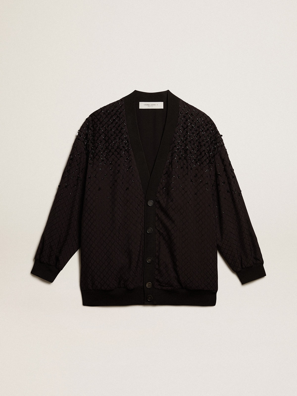 Women's black cardigan with shaded embroidery| Golden Goose