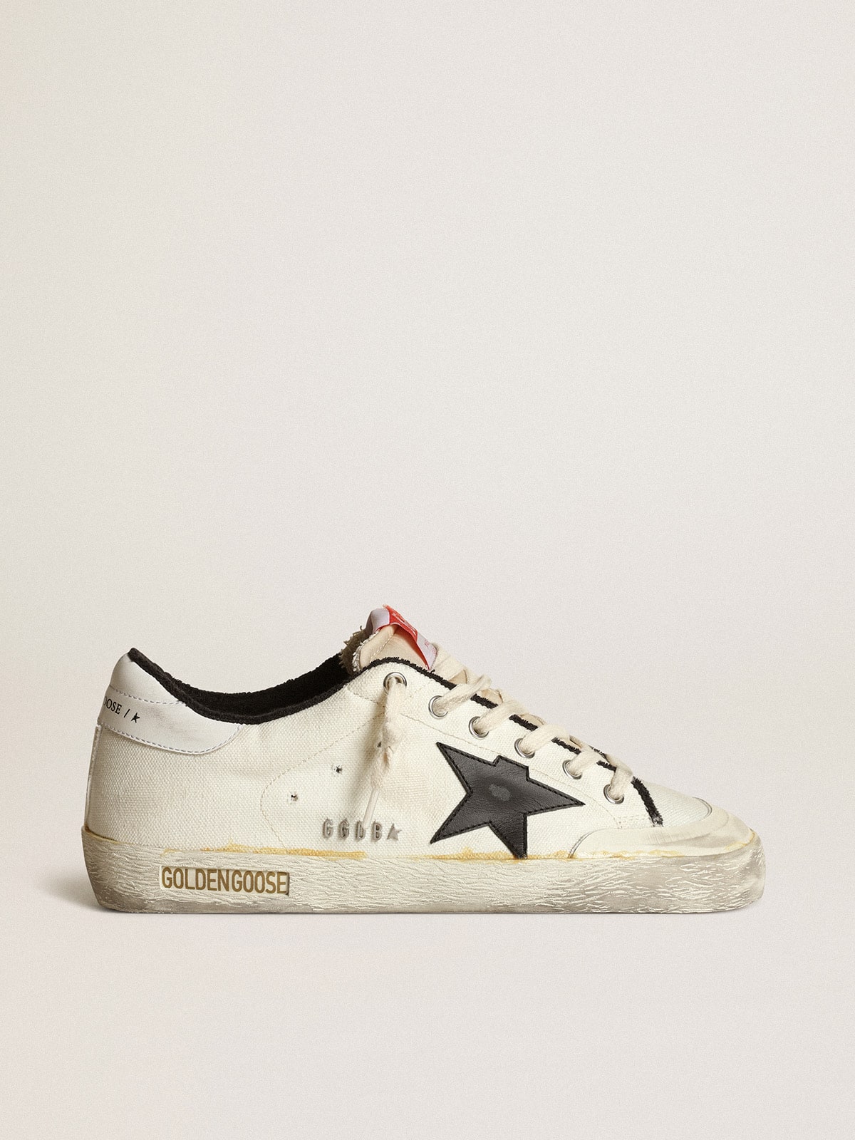 Men's Super-Star LTD in beige canvas with black star| Golden Goose