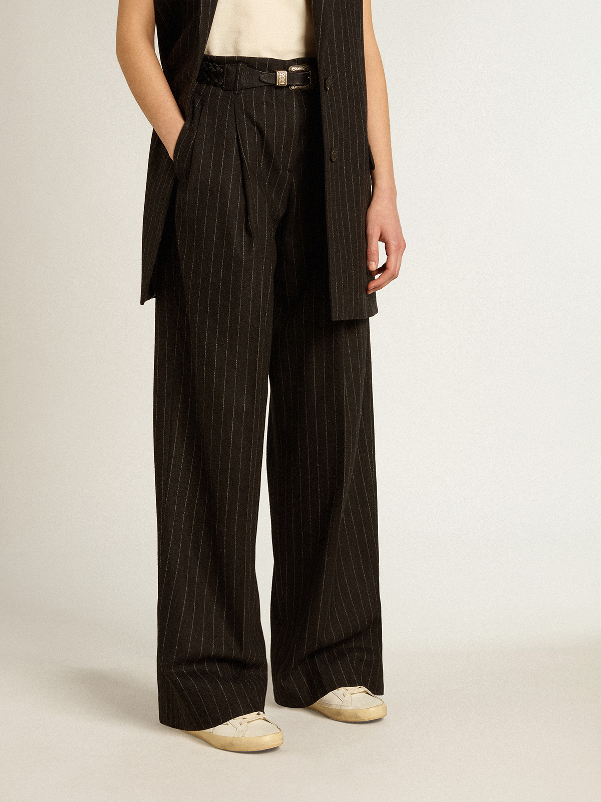 Women's pants in dark gray wool| Golden Goose