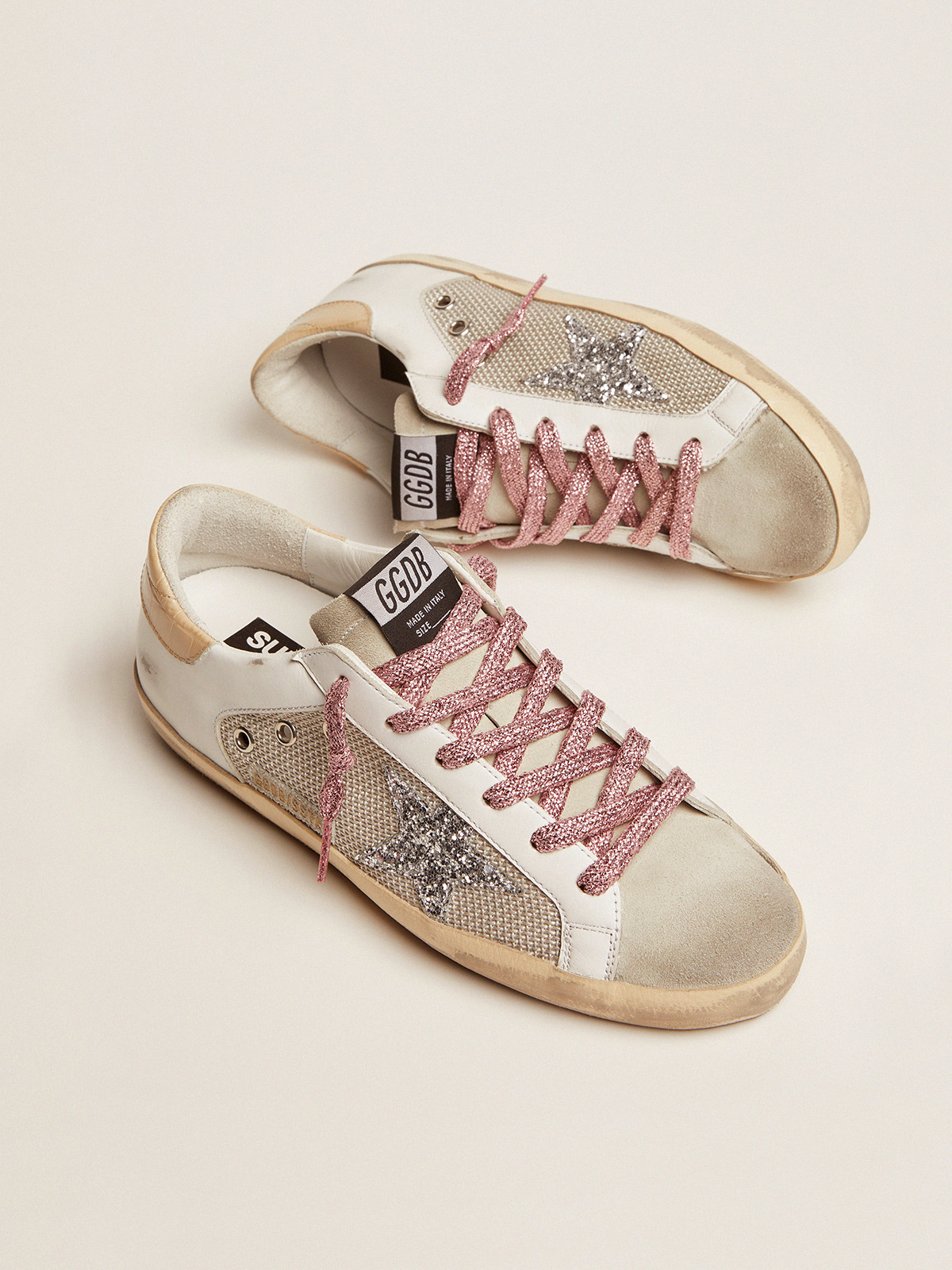 Super-Star sneakers in white leather and silver mesh| Golden Goose