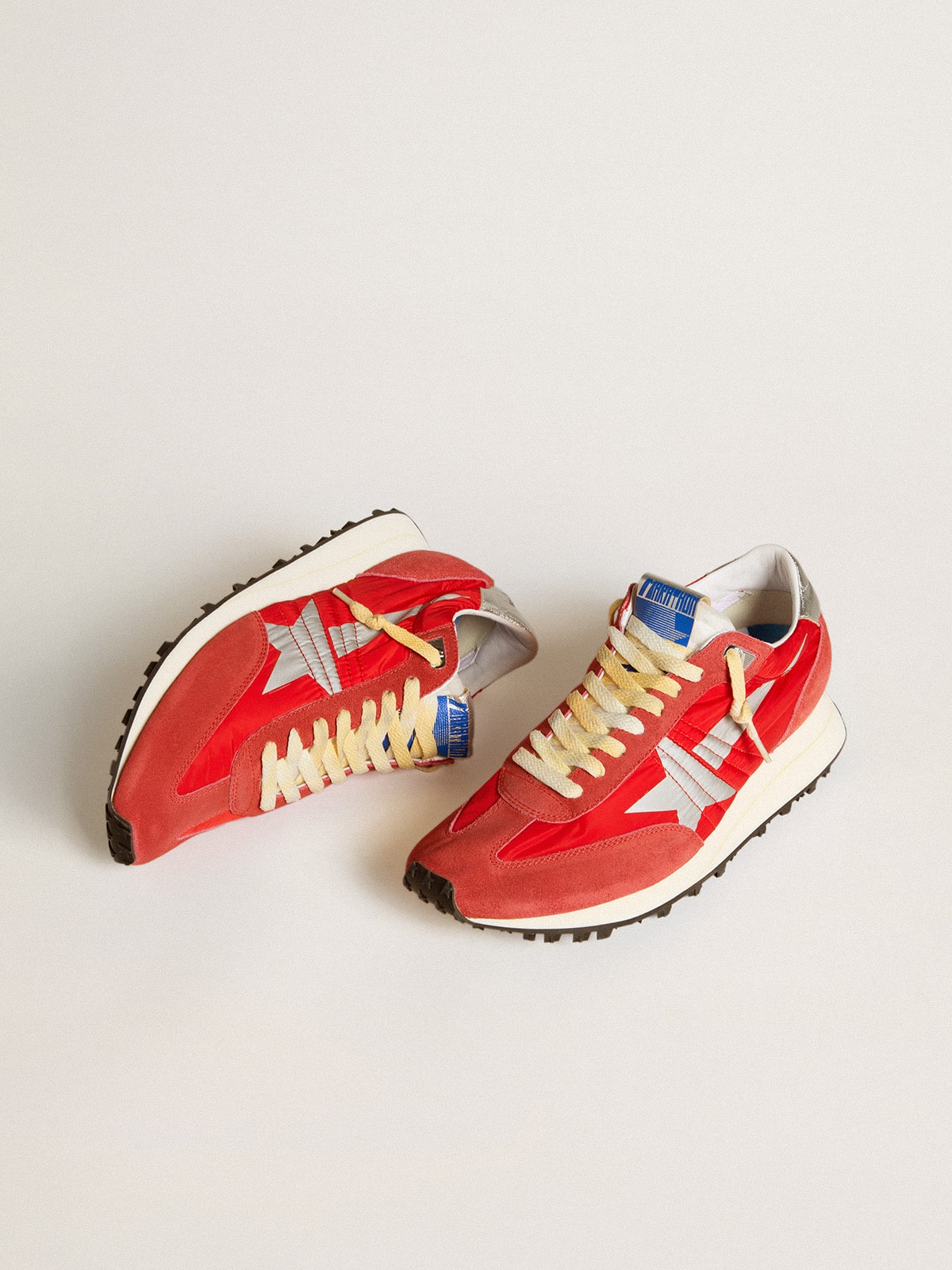 Men's Marathon with red nylon upper and silver star| Golden Goose
