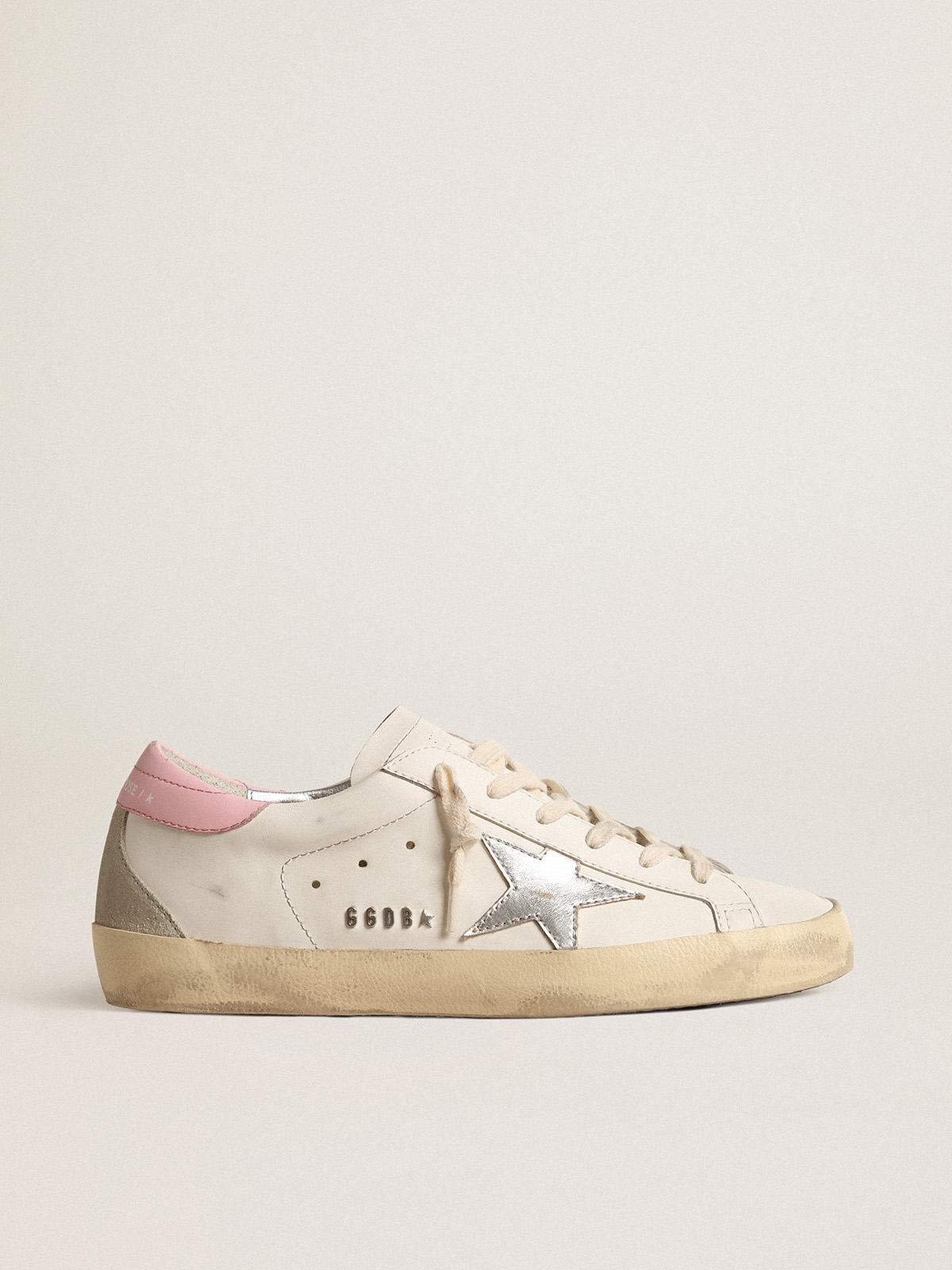 Super-Star with silver leather star and pink heel tab| Golden Goose