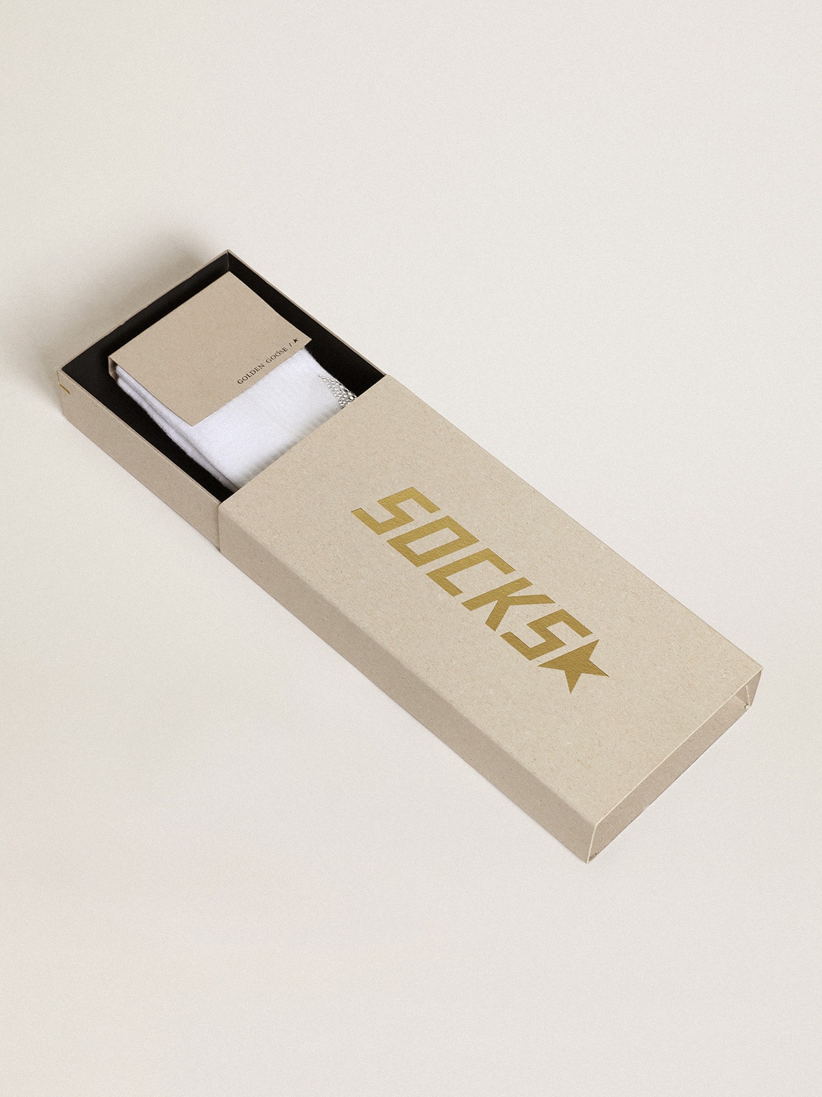 White socks with crystal star on the back| Golden Goose