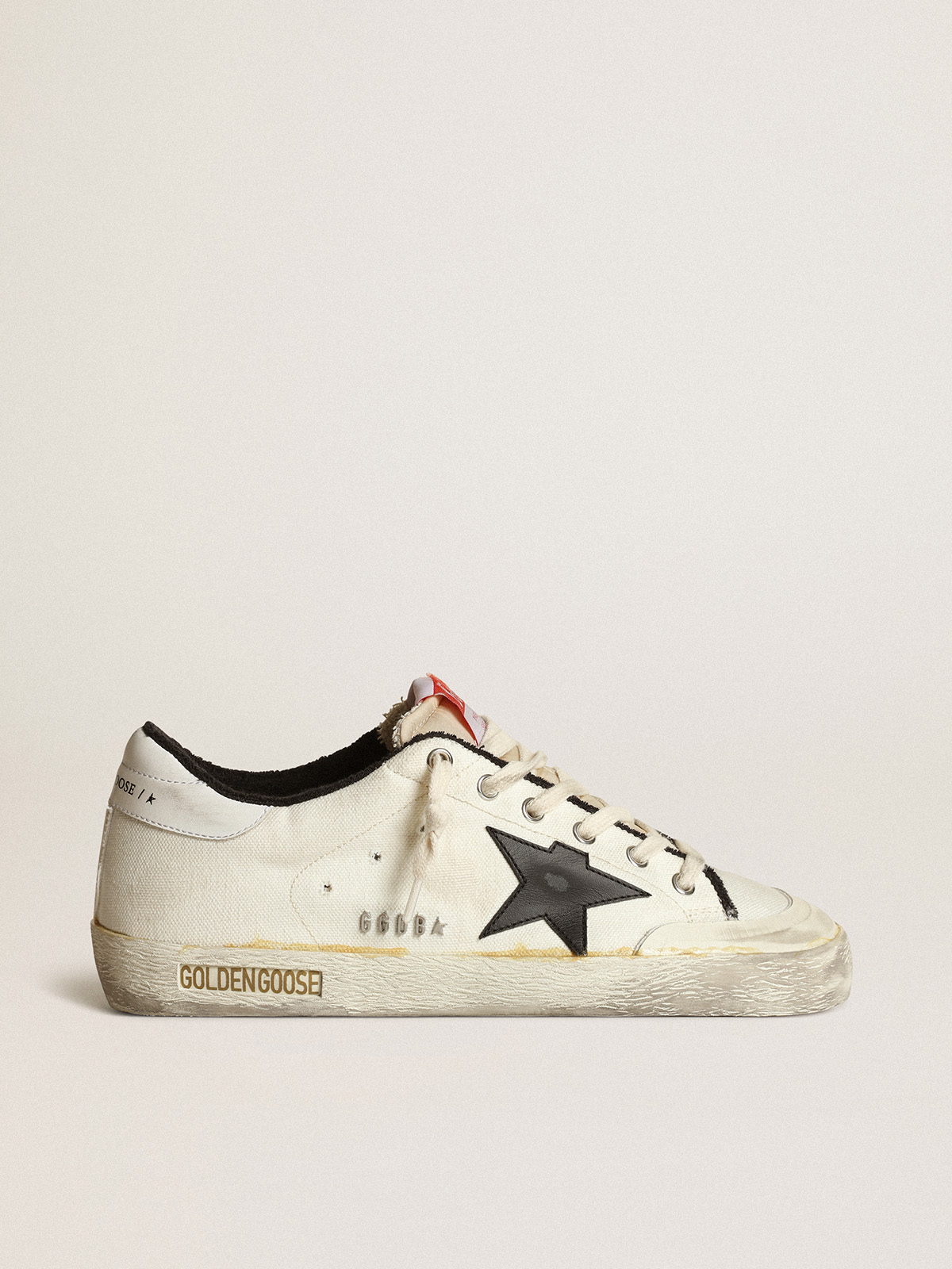 Men's Super-Star LTD in beige canvas with black star| Golden Goose