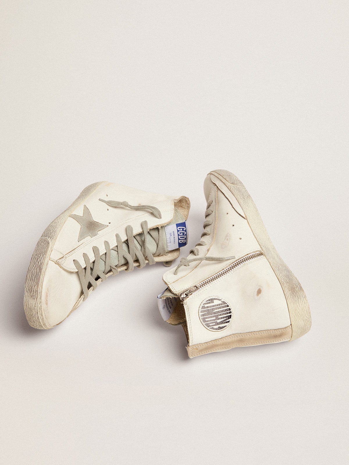 Men's Francy in leather with silver suede star| Golden Goose