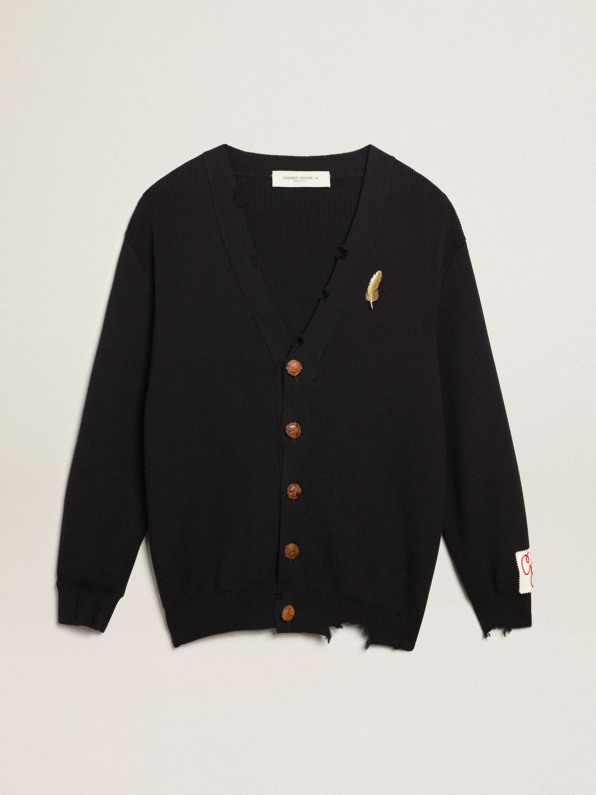 Women's cardigan in distressed dark blue cotton| Golden Goose
