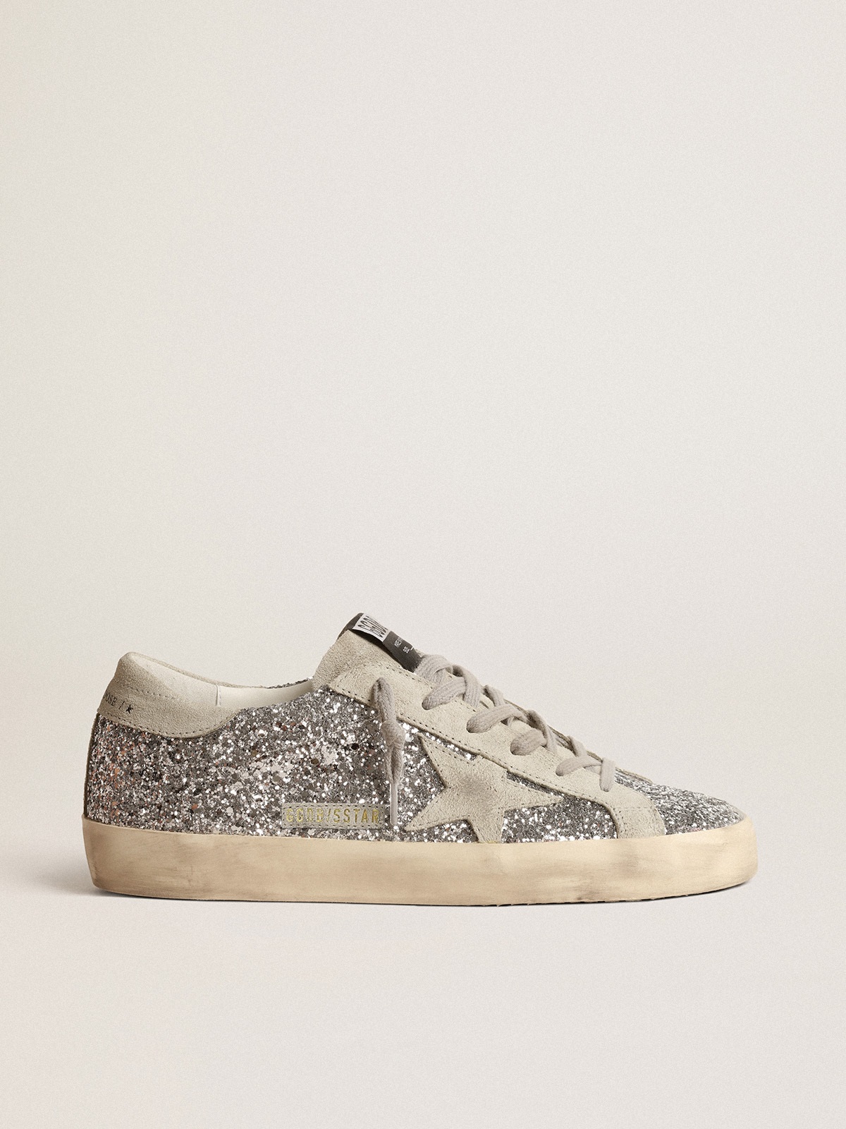 Super-Star in silver glitter with ice-gray suede star| Golden Goose