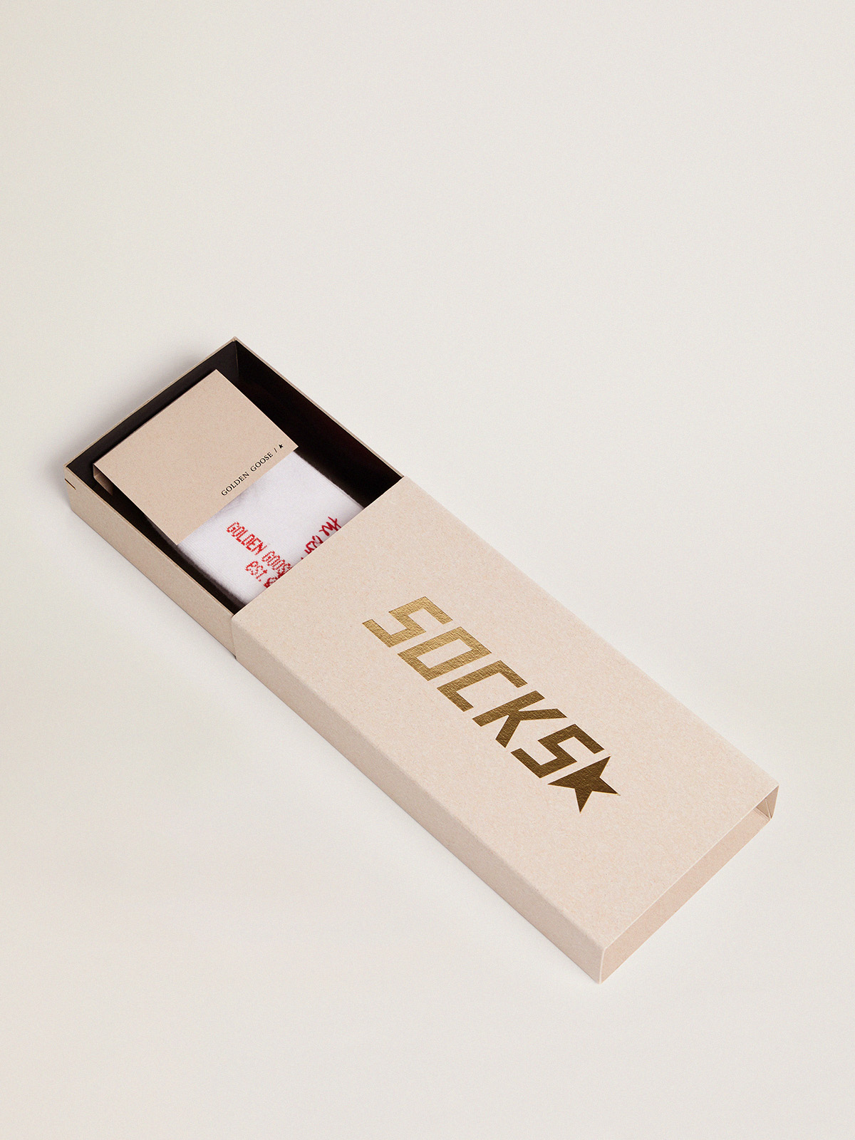 White socks with red lettering print| Golden Goose
