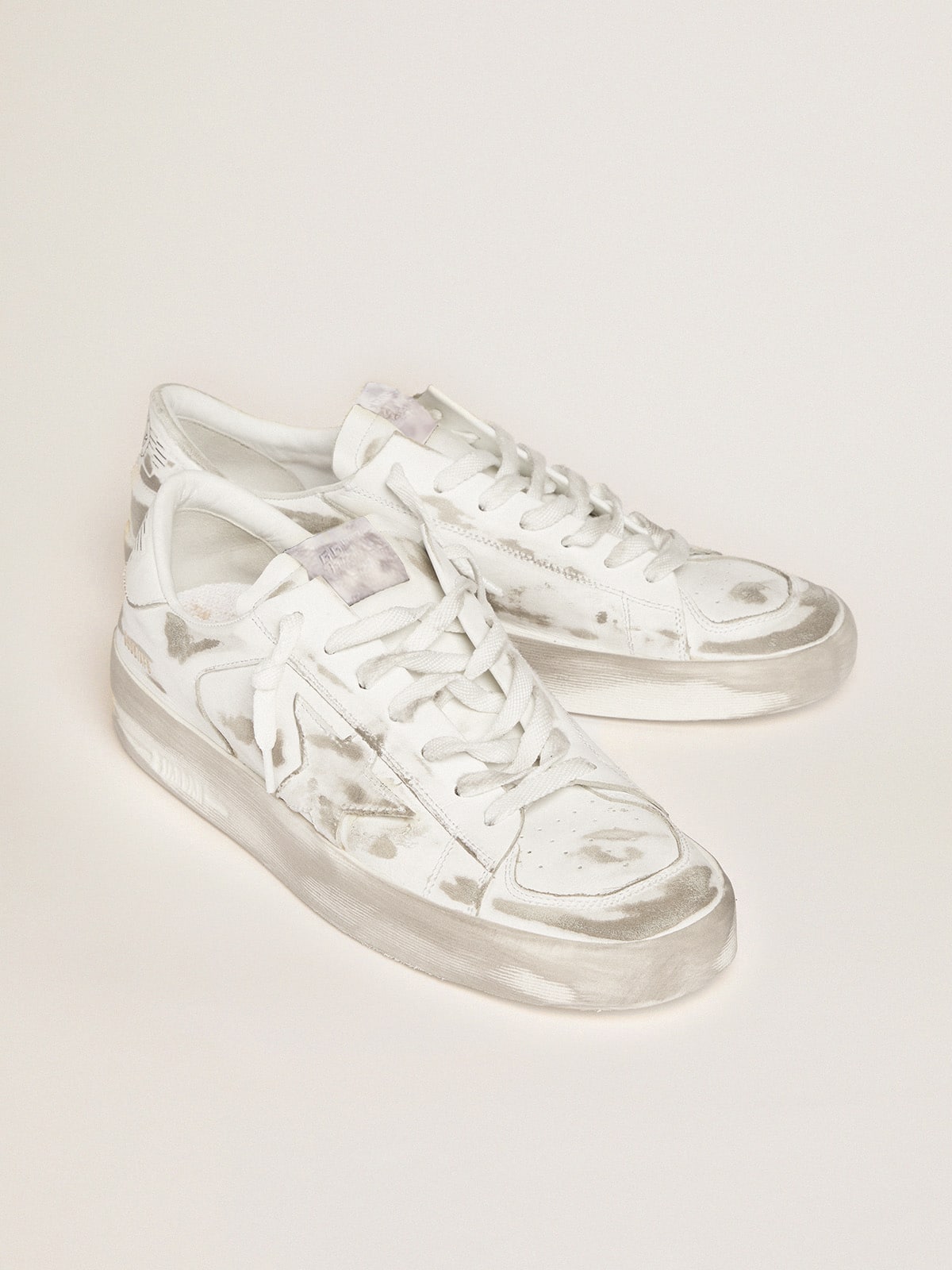 Men's Stardan in white leather with distressed effect| Golden Goose