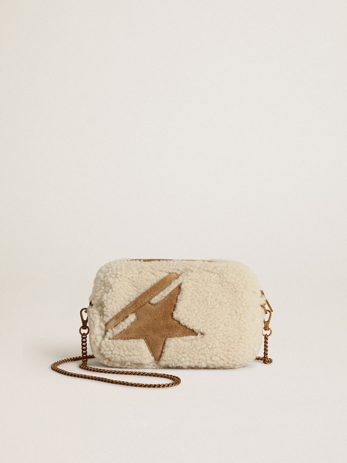 Star Bag in beige shearling with suede star| Golden Goose