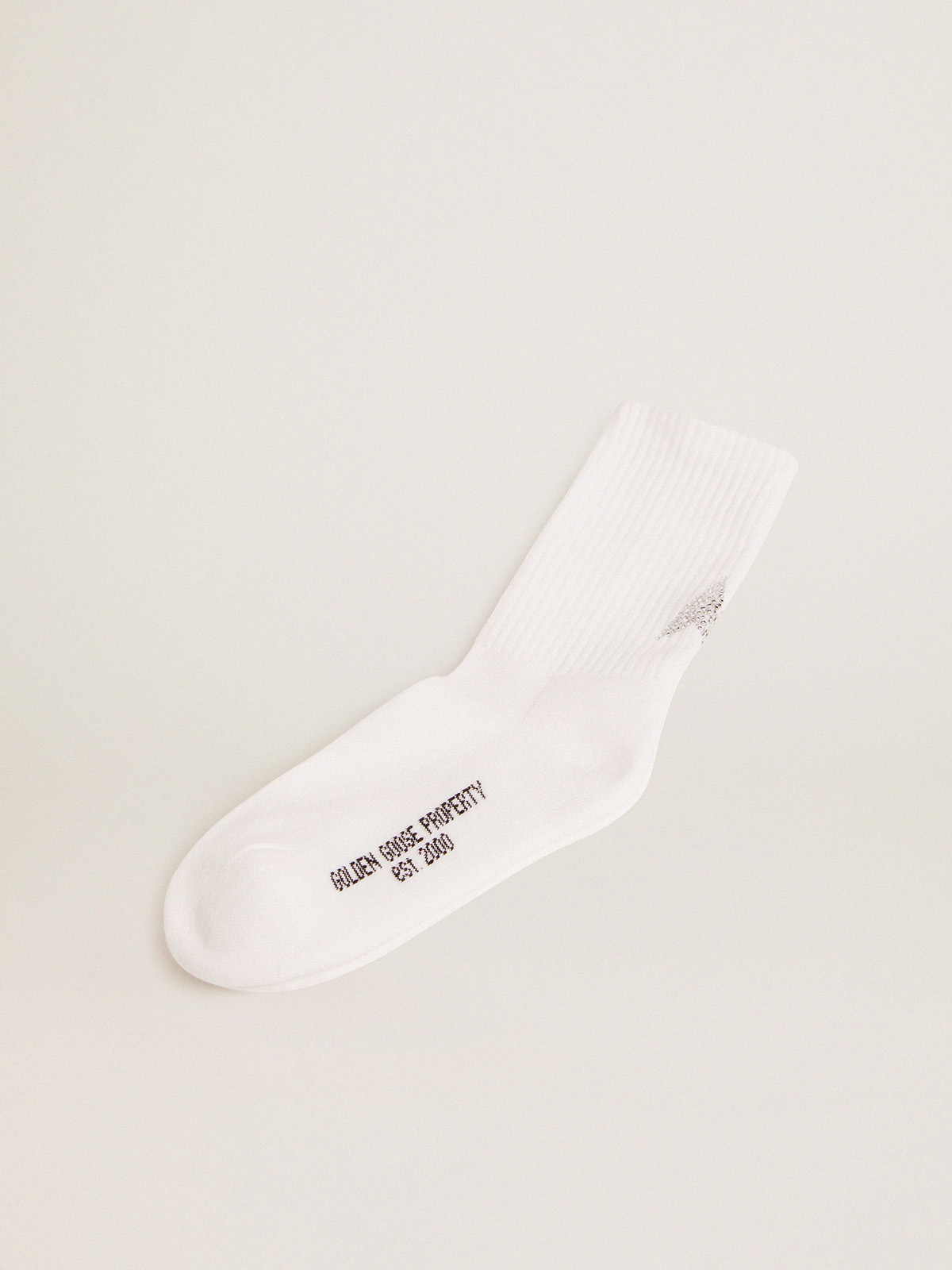White socks with crystal star on the back| Golden Goose