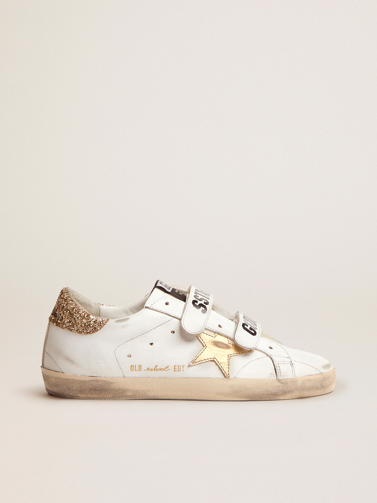 Women's Old School with gold star in laminated leather| Golden Goose