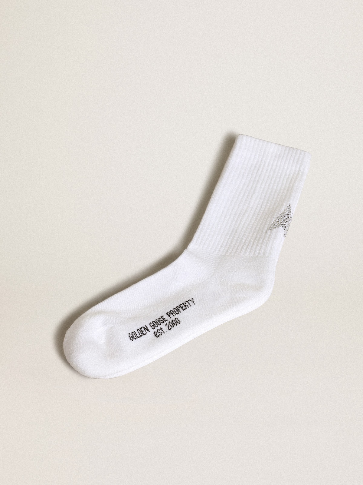 White socks with crystal star on the back| Golden Goose
